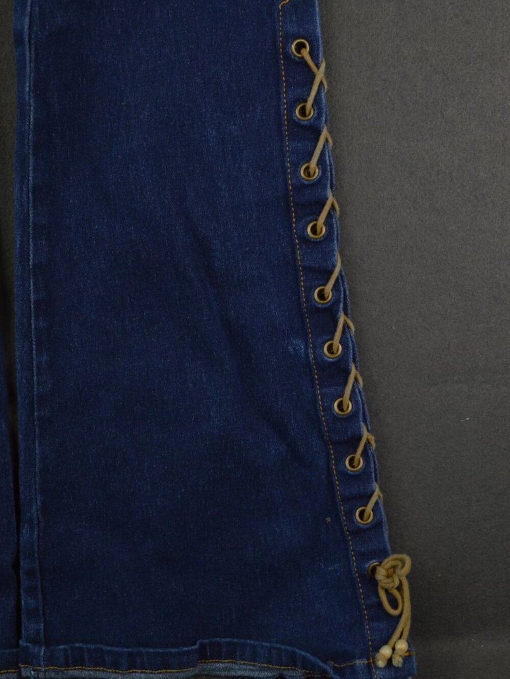 Vintage Y2K Mudd Womens Dark Blue Denim Flared Jeans Stretch Side Lace Up Size 7 - Picture 5 of 8